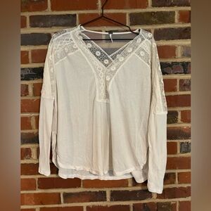 Free People Cream Lace Detail Blouse